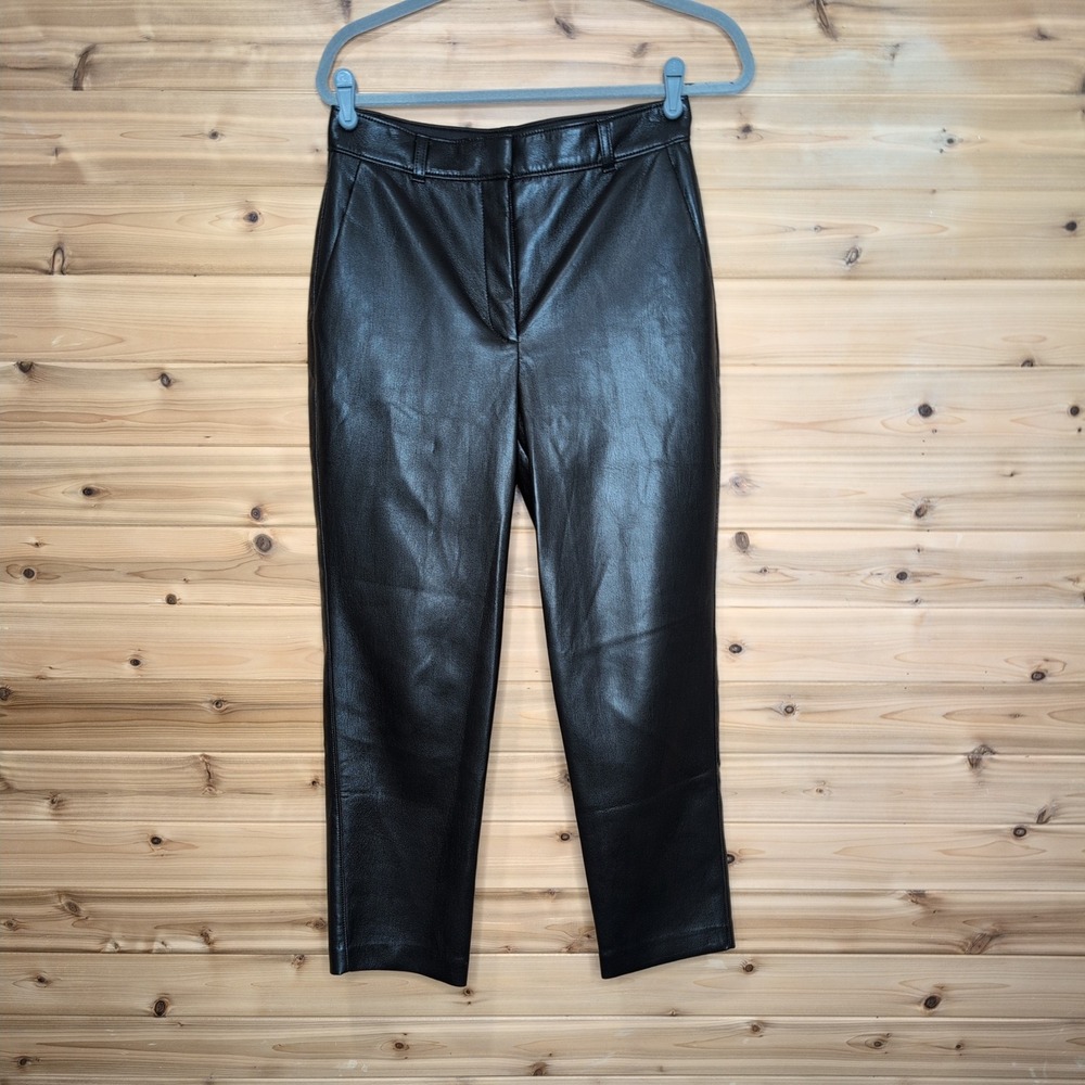 Babaton Aritzia Black‎ Vegan Leather High Rise Straight Leg Pants Size 8 82688